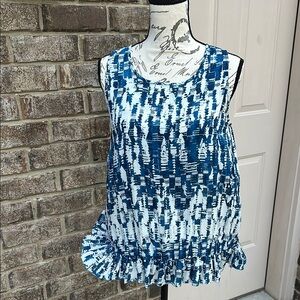 Beachlunchlounge Ruffled Blue and White Tank Top